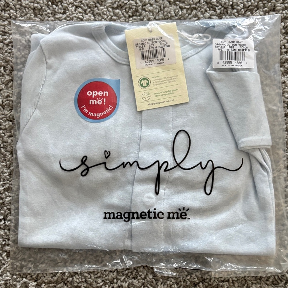 New! Magnetic Me Simply Light Blue footed onsie PJ